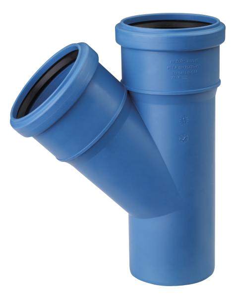 HT Rohr Abflussrohr Sanitärrohr schallgedämmt blau Abzweig 45 Grad Y-Stück